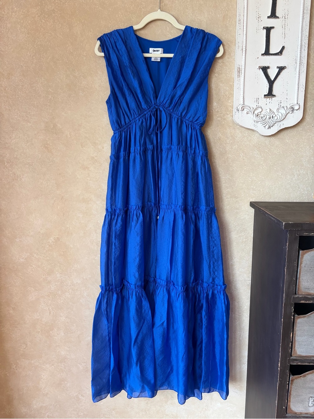 DKNY Women's Royal Blue Tiered Empire Maxi Dress Size 4